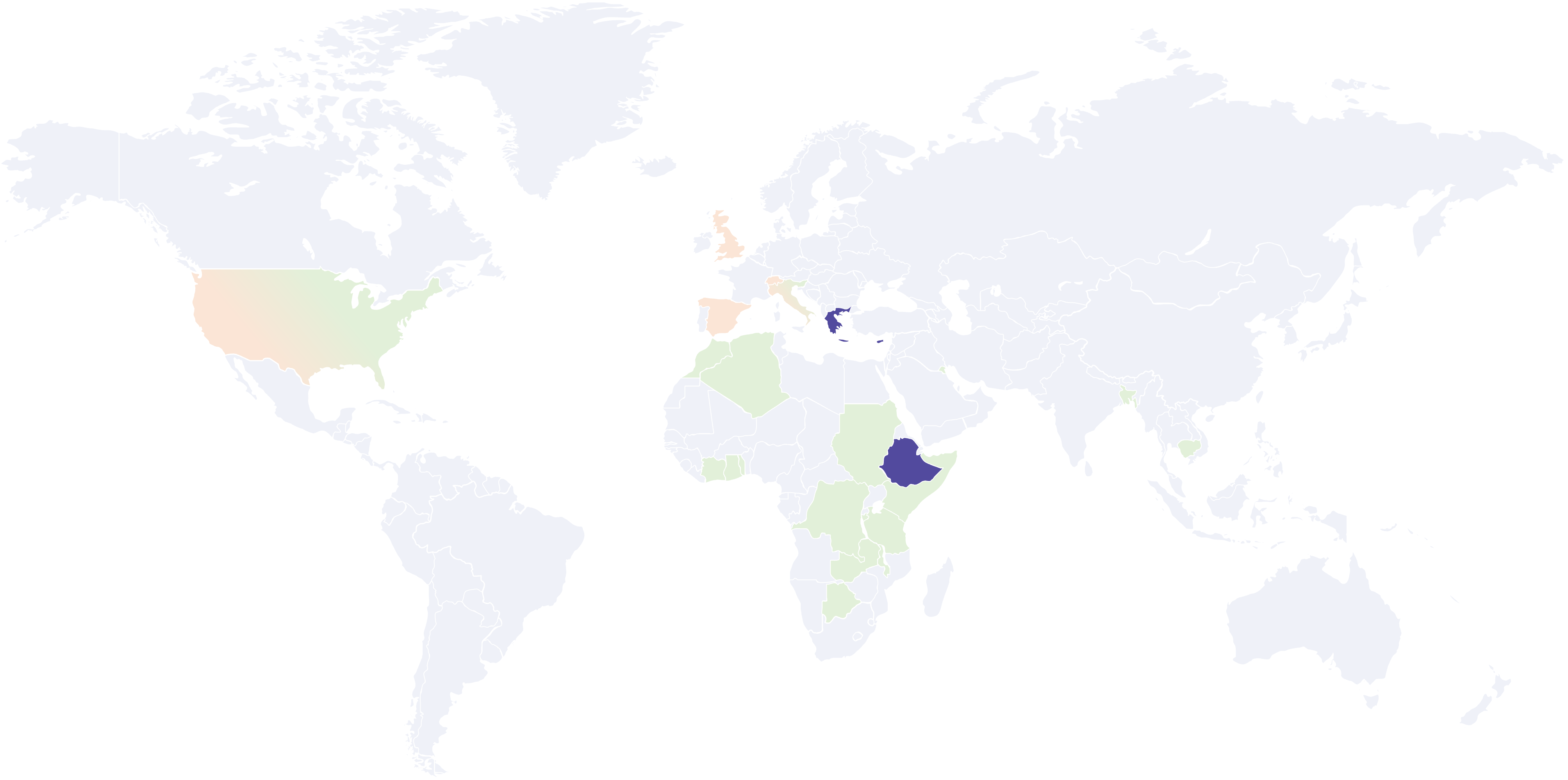 World map showing Carnevale Group presence: offices in Ethiopia and Cyprus, staff and partners across Europe and North America, projects across Africa, Middle East and Asia